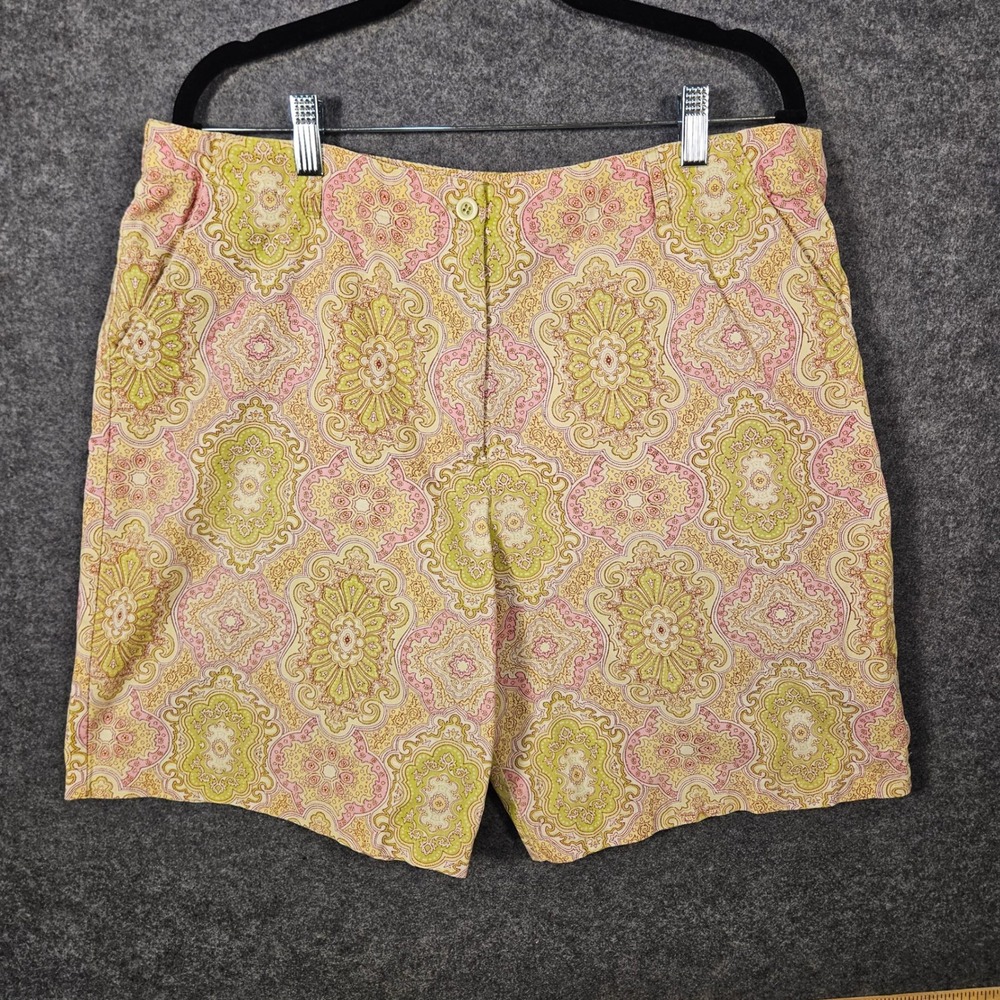 Talbots Women Pink Paisley Medallion Cotton Blend Shorts Preppy Casual Size 14